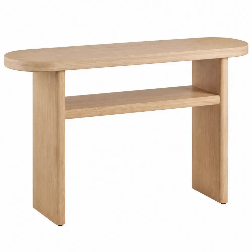 Mesa consola de madera natural con estante inferior diseño moderno