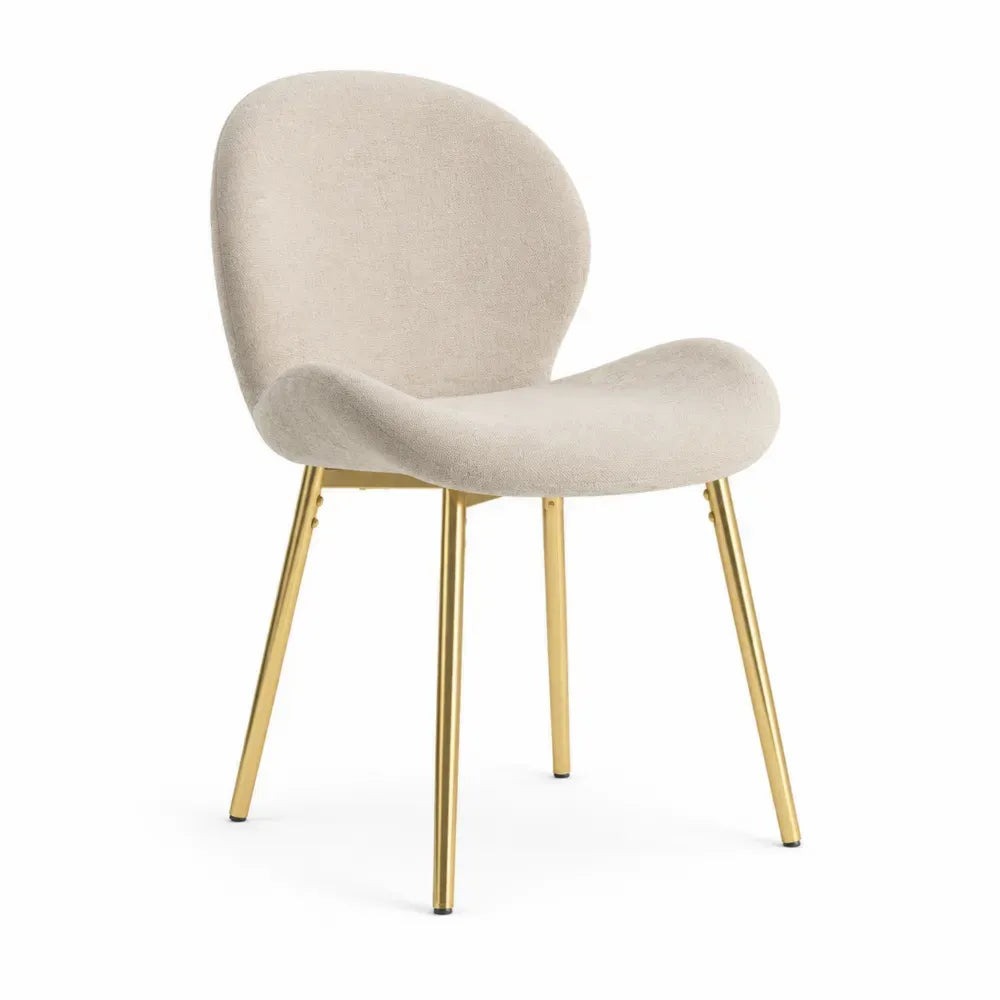 silla de comedor tapizada beige con patas metálicas doradas diseño moderno 55 x 55 x 78 cm