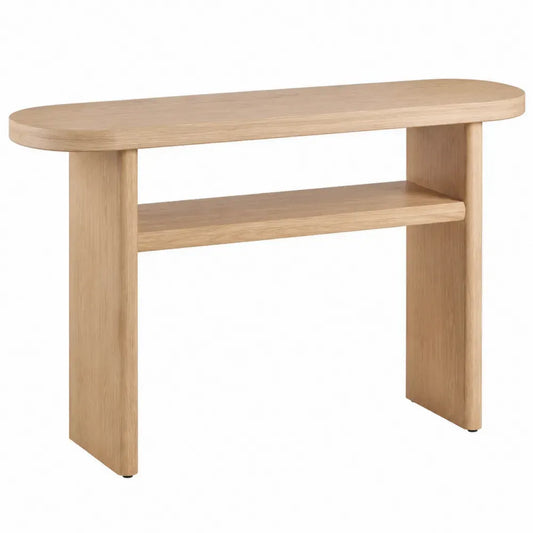 Mesa consola de madera natural con estante inferior diseño moderno
