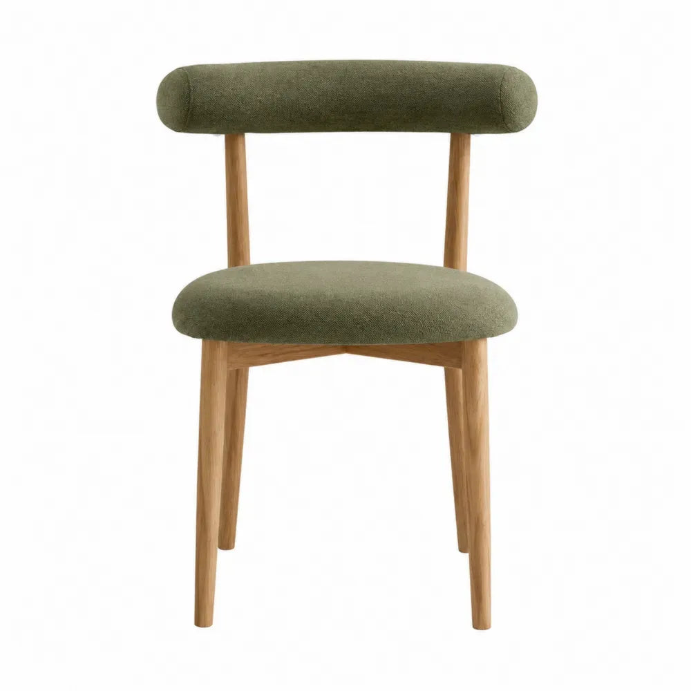 Silla de comedor tapizada en chenilla verde con estructura de roble claro y asiento ovalado 52 x 55 x 80 cm