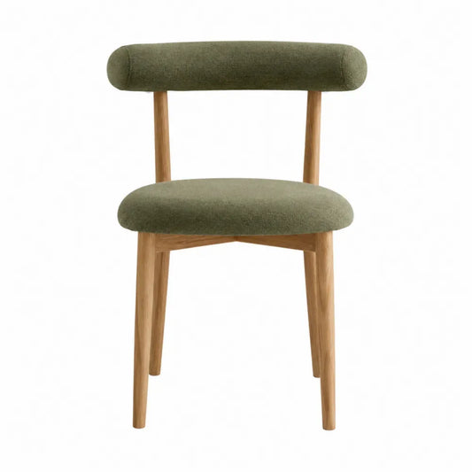Silla de comedor tapizada en chenilla verde con estructura de roble claro y asiento ovalado 52 x 55 x 80 cm