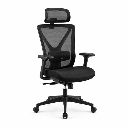 Silla de oficina giratoria con reposacabezas de malla poliéster negra y base de PP 65x65x115-125 cm