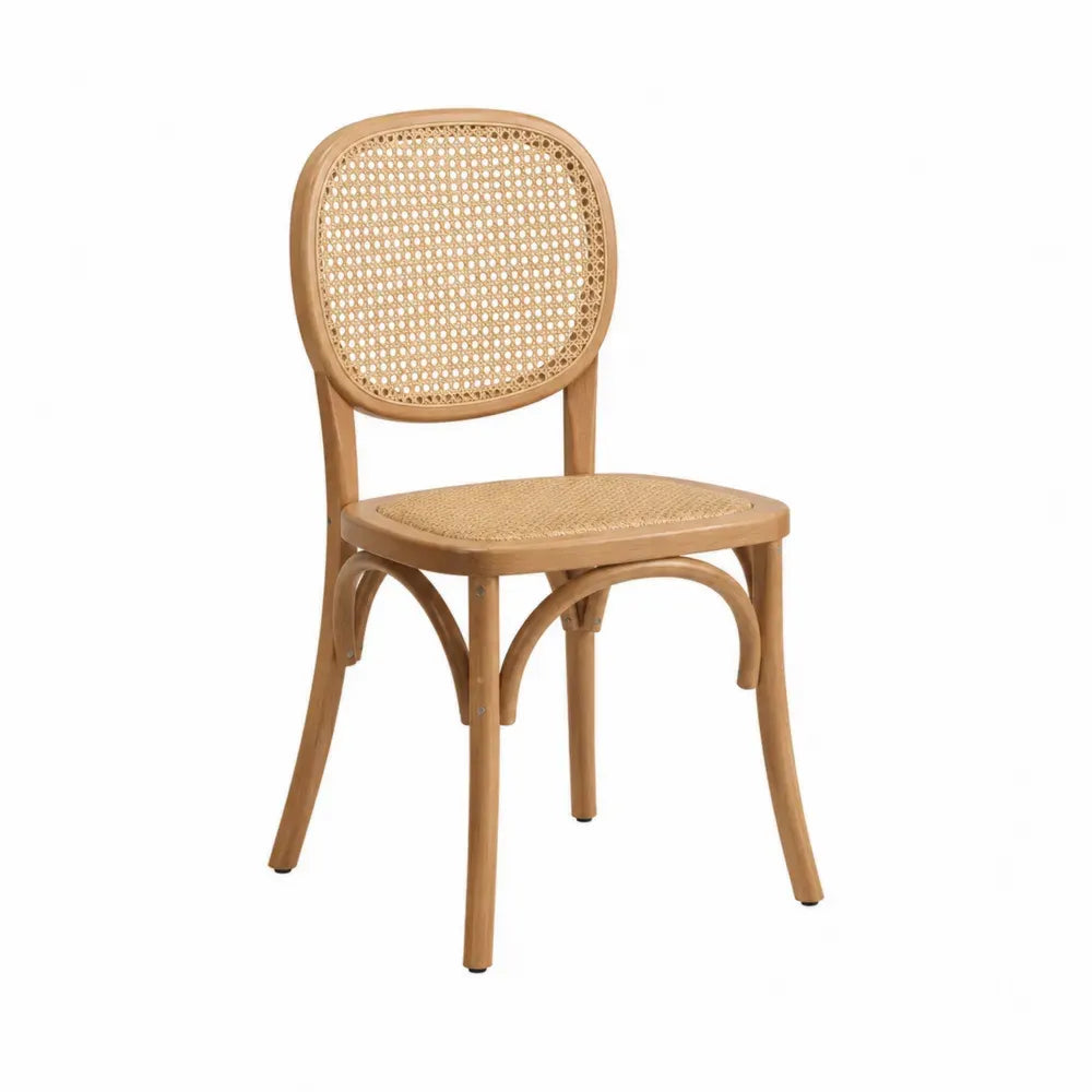 Silla de comedor madera maciza asiento y respaldo de ratán natural color madera natural diseño nórdico