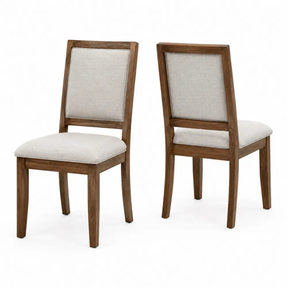 Set de 2 sillas de comedor tapizadas en poliéster beige con estructura de madera maciza nogal 50 x 55 x 85 cm