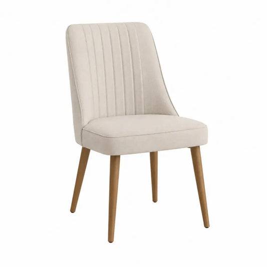 Silla de comedor 82 cm madera maciza de haya tapizado beige respaldo curvado diseño contemporáneo patas madera natural